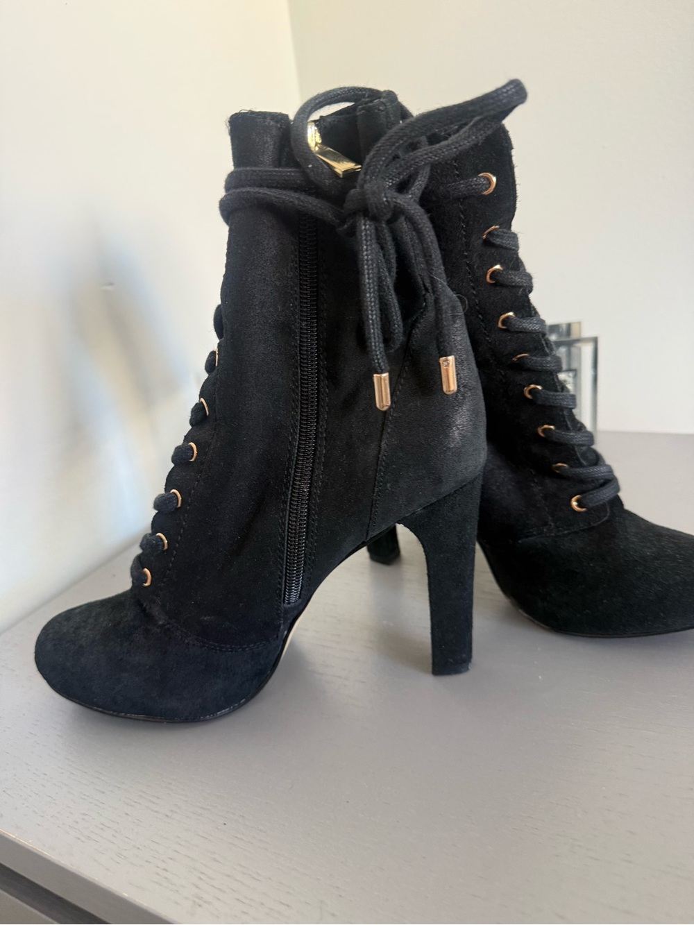 INC International Concepts Black Lace-Up Suede Ankle Boots